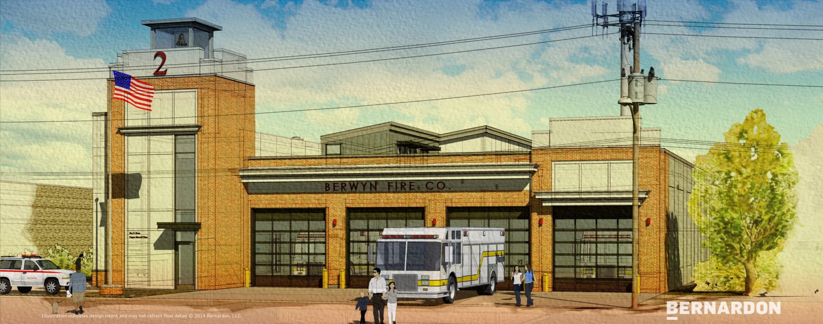 Current rendering of the new firehouse building at 23 Bridge
