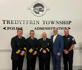 Fire/EMS leaders of the Berwyn Fire Company join newly appointed T/E Fire Administrator Joe O'Leary at the Tredyffrin Township Board of Supervisors Meeting.

