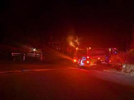 Berwyn Engine 2-3 arriving on scene after laying hose from a nearby fire hydrant in the 200 block of Hedgemere Dr. in Easttown Twp.